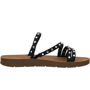 Dunes Black Studded Strappy Slide Sandals, Size 9